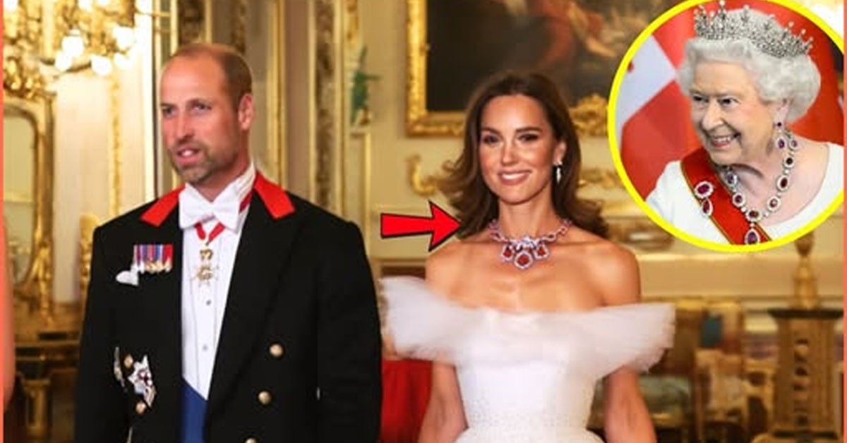 OMG! HRH Catherine ABSOLUTELY MESMERIZES The World In Shimmering White Gown and Late Queen's Oversized Ruby and Diamond Necklace That Camilla Can't Even Dream of Having At State Gala Dinner 😱👇👇