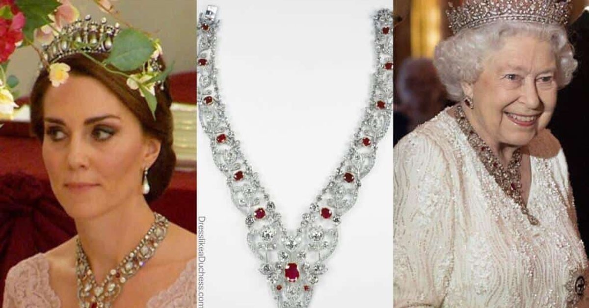 PRINCESS CATHERINE STUNS THE WORLD IN JAW-DROPPING PINK GOWN + LATE QUEEN’S EXCLUSIVE RUBY & DIAMOND FLORAL BANDEAU NECKLACE CAMILLA NEVER WORE!